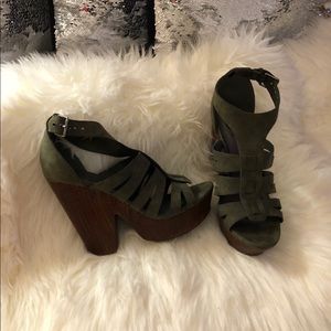 Sandal style high wedge wooden heel